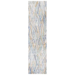 Skyler Collection Gold/Blue Green 2 ft. x 9 ft. Abstract Distressed Runner Rug