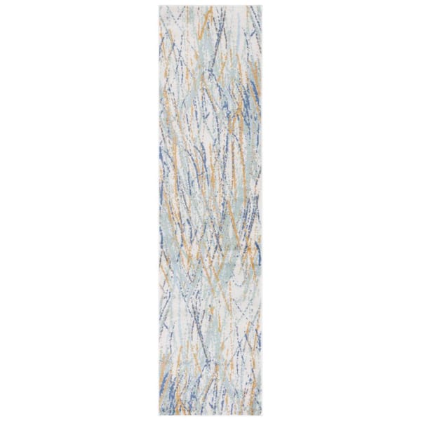 SAFAVIEH Skyler Collection Gold/Blue Green 2 ft. x 9 ft. Abstract Distressed Runner Rug