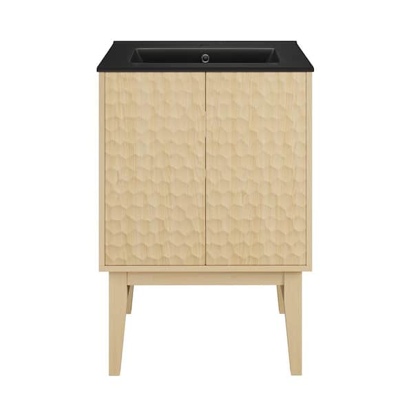 Swiss Madison Bosse 24 in. Freestanding Bathroom Vanity in Natural Oak with Black Ceramic Sink Top