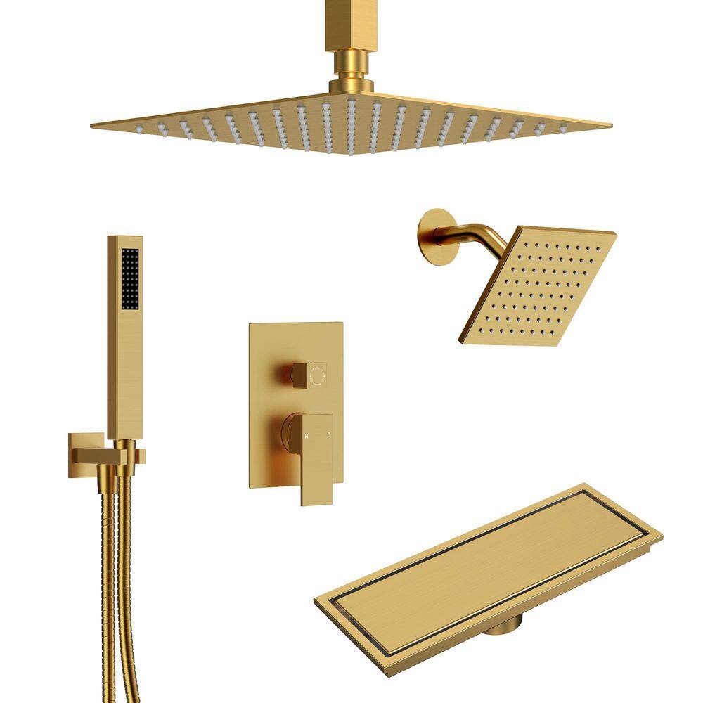3-Spray 10 and 6 in. Dual 3 in 1 Ceiling Mount Fixed and Handheld Shower Head in Brushed Gold Drain Included price history on PriceWatchPro