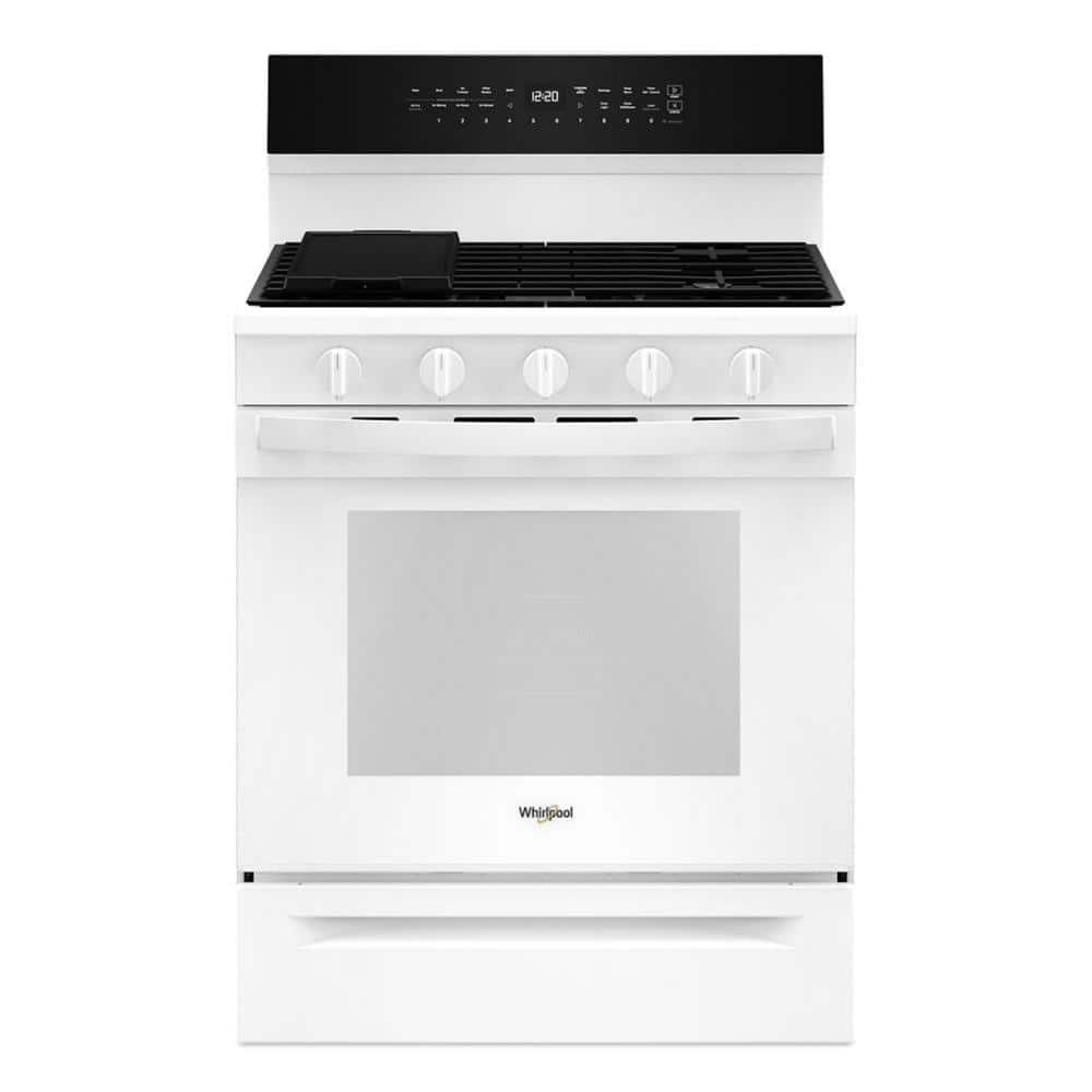 Whirlpool 30 in. 5-Burners Freestanding Gas Smart Range in White with Air Cooking Technology