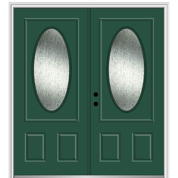 MMI Door 72 in. x 80 in. Right-Hand/Inswing Rain Glass Hunter Green Fiberglass Prehung Front Door on 4-9/16 in. Frame