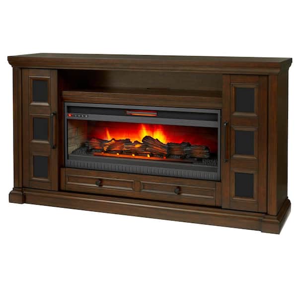 Photo 1 of Cecily 72 in. Media Console Infrared Electric Fireplace in Rich Brown Cherry