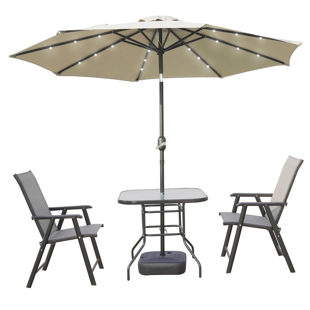 Sierra 9 ft Cream Outdoor Patio Umbrella with Solar LED Lights