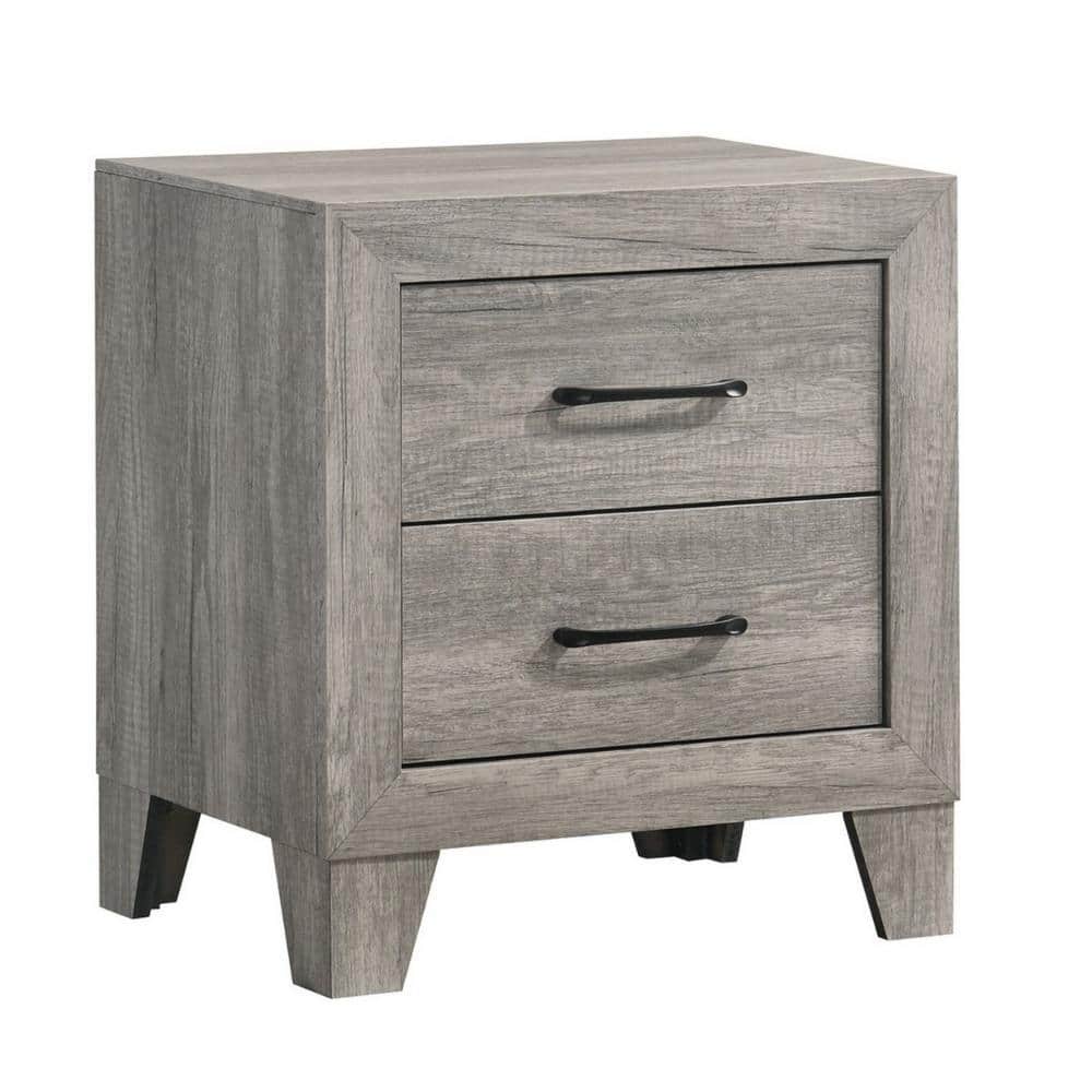 21.6 in. Gray 2-Drawer Wooden Nightstand