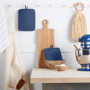 Ribbed Soft Silicone Blue Willow Navy Blue Pot Holder Set (2-Pack)