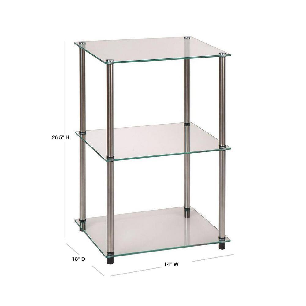 Clear Glass and Silver Metal 3-Tier End Table