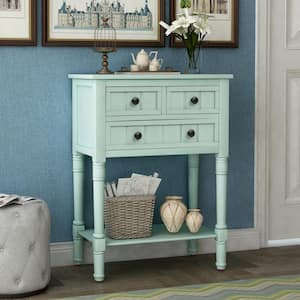 24 in. Retro Blue Standard Rectangle Wood Console Table with 3-Drawers