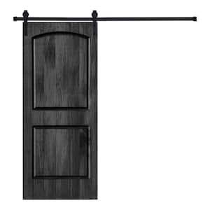 Modern 2-Panel-Roman Designed 80 in. x 32 in. Wood Panel Ebony Painted Sliding Barn Door with Hardware Kit