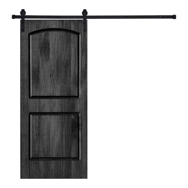 AIOPOP HOME Modern 2 Panel-Roman Designed 84 in. x 30 in. Wood Panel Ebony Painted Sliding Barn Door with Hardware Kit