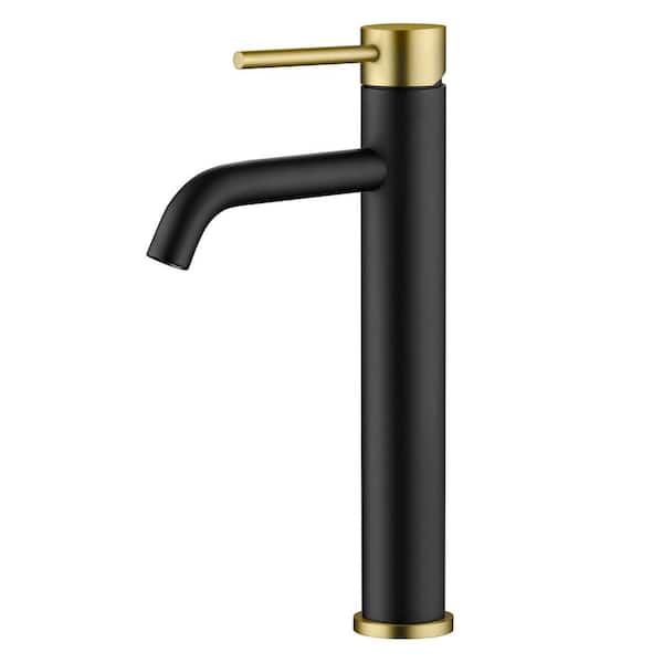 Single Handle Single-Hole Bathroom Vessel Faucet in Black and Gold