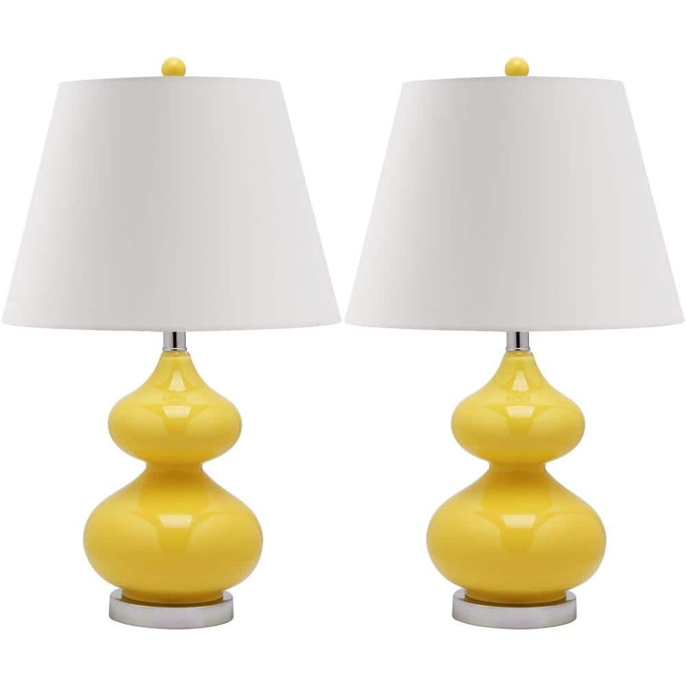 SAFAVIEH Eva 24 in. Yellow Double Gourd Glass Table Lamp with Off-White Shade (Set of 2)