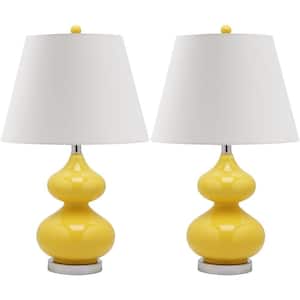 Eva 24 in. Yellow Double Gourd Glass Table Lamp with Off-White Shade (Set of 2)