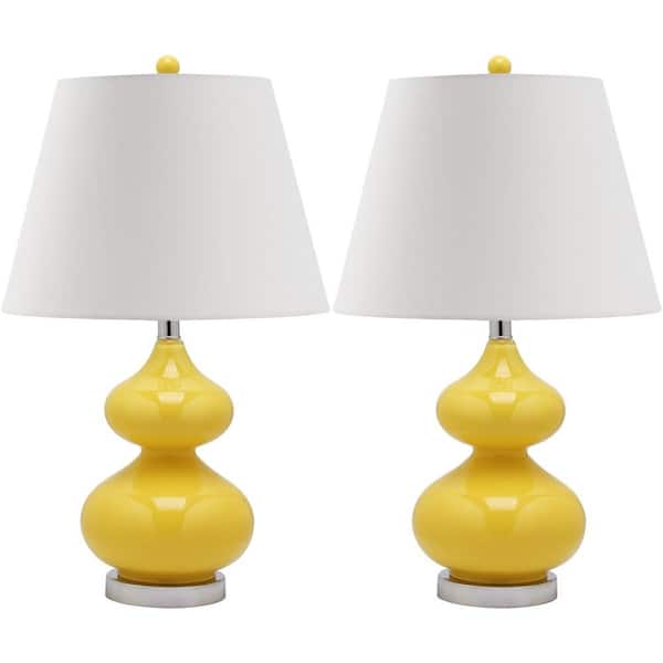 SAFAVIEH Eva 24 in. Yellow Double Gourd Glass Table Lamp with Off-White Shade (Set of 2)