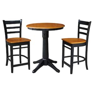 3-Piece 30 in. Cherry/Black Solid Wood Round Table with 2-Side Stools