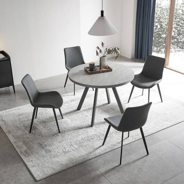 GOJANE 5 Piece Gray Round Dining Table Set Modern MDF Dining Table