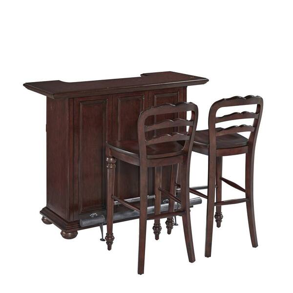 Home Styles Colonial Classic Wood Bar and 2-Stools in Dark Cherry