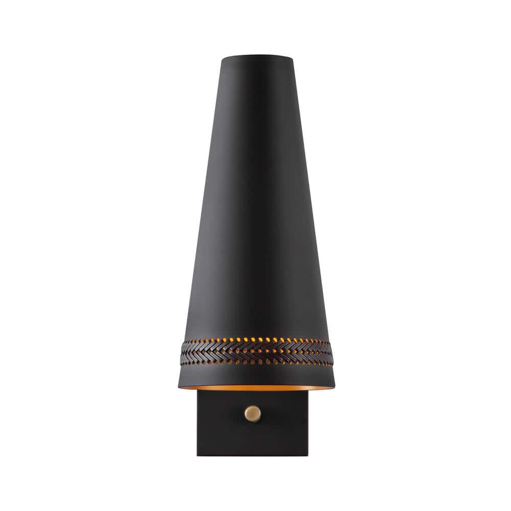 Matte Black and Hazelnut Leather Wall Sconce