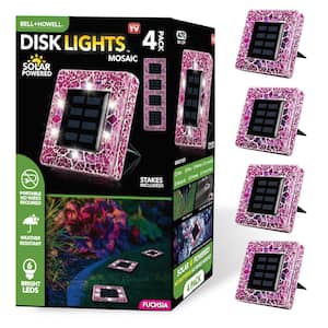 Mosaic Disk Lights Pink Solar Powered LED Waterproof Square Path Light (4-Pack)