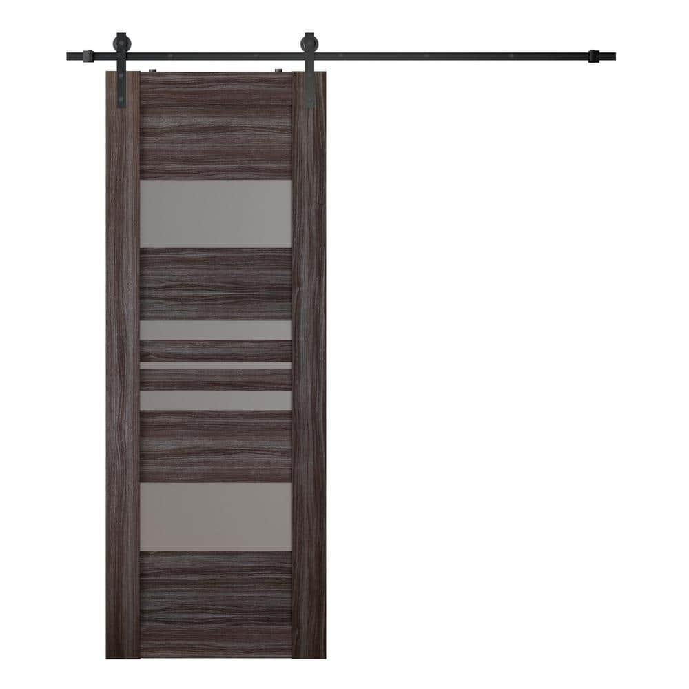 Belldinni Romi 32 in. x 80 in. 5-Lite Frosted Glass Gray Oak Finished ...