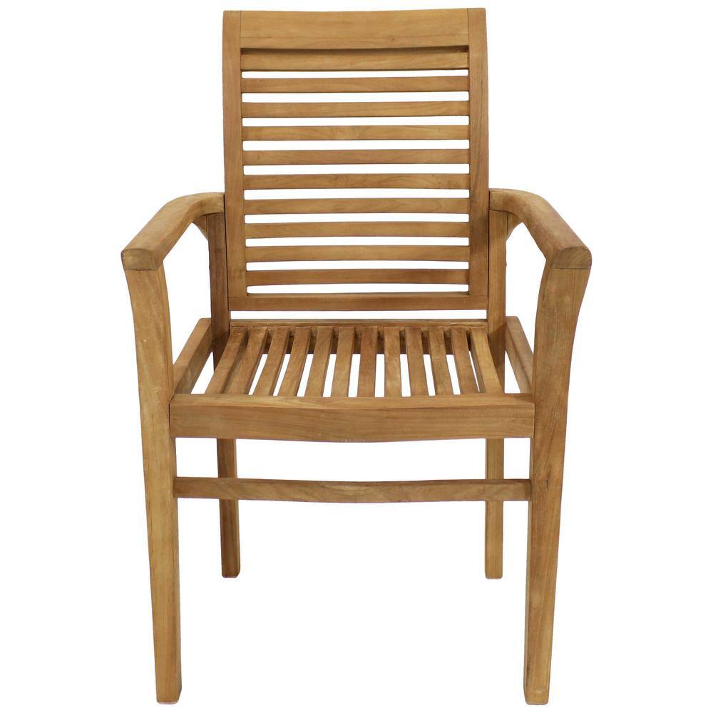 Light Brown Teak Outdoor Slatted Dining Armchair