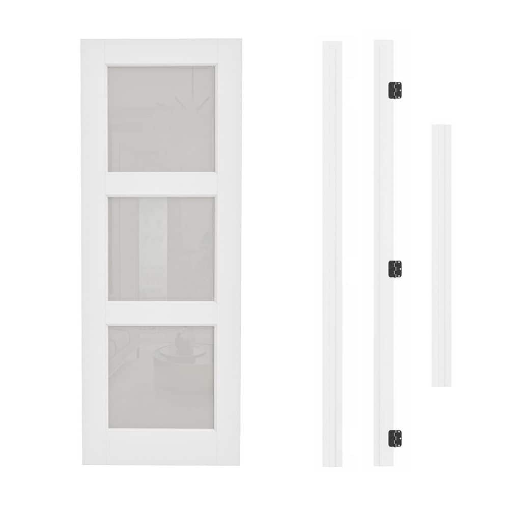 28 in. x 80 in. Right Hand 3-Lite Frosted Glass White Solid Core Glass Single Prehung Interior Door+ Quick Assembel Jamb price history on PriceWatchPro
