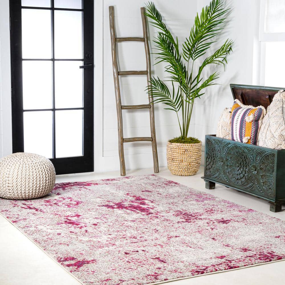 Serene Abstract Maroon and Cream 5'x8' Synthetic Area Rug