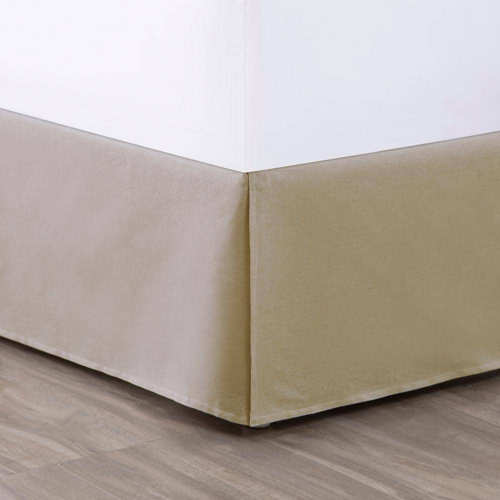 Greige Cotton Linen Blend Queen Bed Skirt Panel