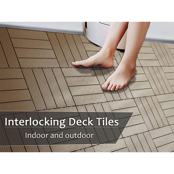 Afoxsos 1 ft. x 1 ft. Plastic Composite Deck Tile Set, All-Weather Easy to DIY and Maintain, Light Coffee (35-Pack)