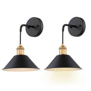 8.7 in. 1-Light Vintage Black Battery Operated Wall Sconce（Set of Two)