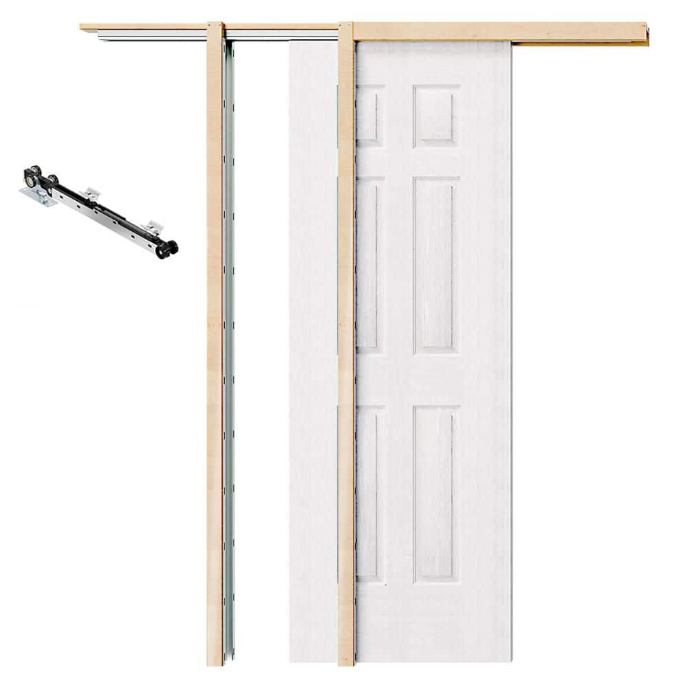 60 in. x 80 in. 6-Panel Hollow Core White Primed Wood Sliding Pocket Door with Soft Close, Frame and Hardware Kit price history on PriceWatchPro