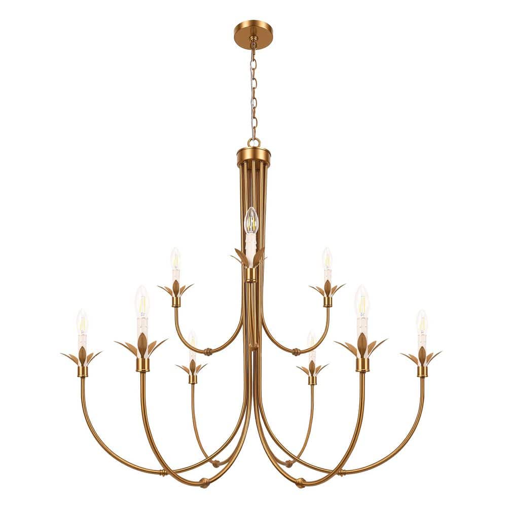 41.7 in. 9-Light Gold Candle Chandelier with E12 Sockets,Traditional Hanging Ceiling Fixture for Dining Room Living Room price history on PriceWatchPro