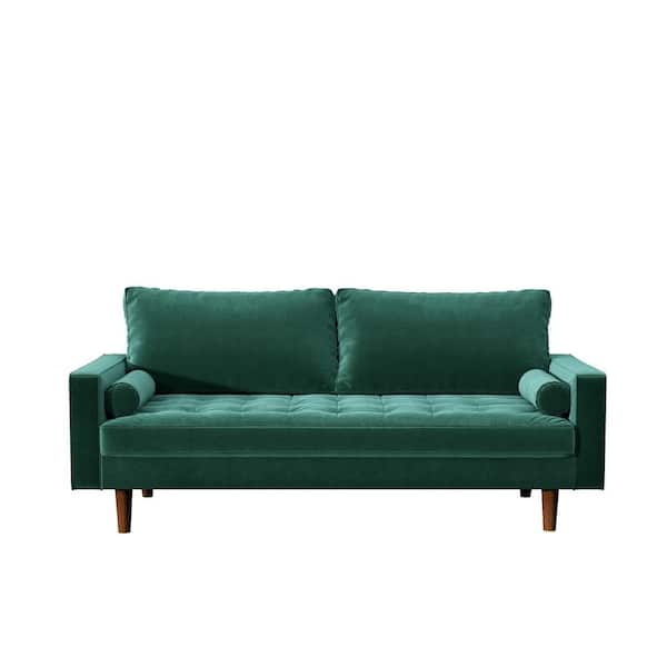 US Pride Furniture Civa 69.6 in. Green Velvet 3-Seater Sofa with Removable Cushions
