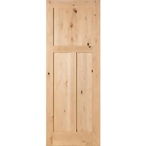 32 in. x 96 in. Rustic Knotty Alder 3-Panel Unfinished Wood Front Door Slab