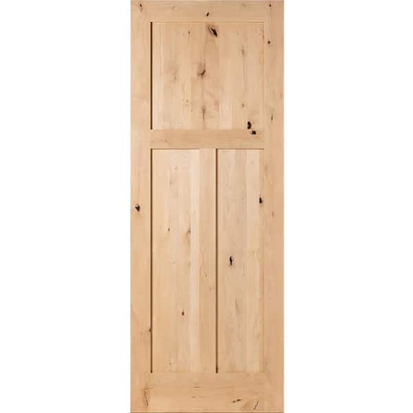 Krosswood Doors 32 in. x 96 in. Rustic Knotty Alder 3-Panel Unfinished Wood Front Door Slab