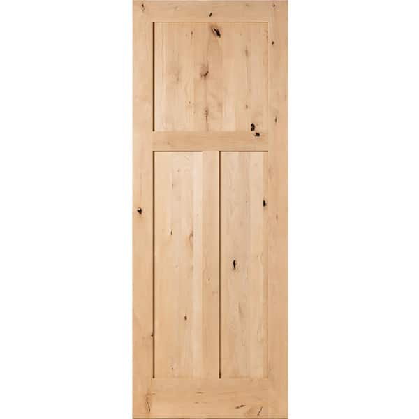 Krosswood Doors 36 in. x 96 in. Rustic Knotty Alder 3-Panel Unfinished Wood Front Door Slab