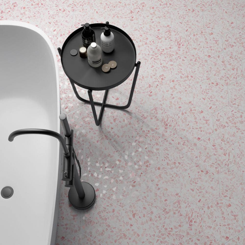 Pink Hexagon Terrazzo Look Porcelain Floor & Wall Tile