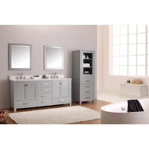 Modero 73 in. W x 22 in. D x 35 in. H Vanity in Chilled Gray with Marble Vanity Top in Carrera White and White Basins
