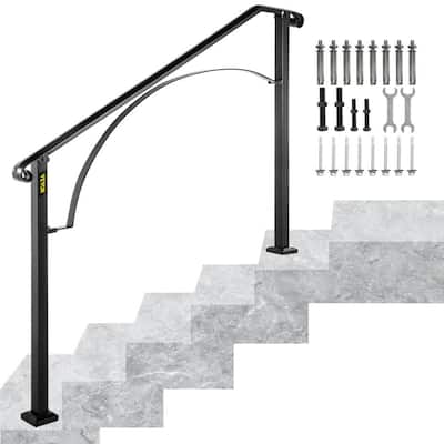 Black Handrail Fits 4-Step or 5-Step Wrought Iron Handrail Arch with Installation Kit Hand Rails