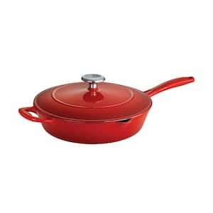 Gourmet 10 in. Enameled Cast Iron Skillet in Gradated Red with Lid