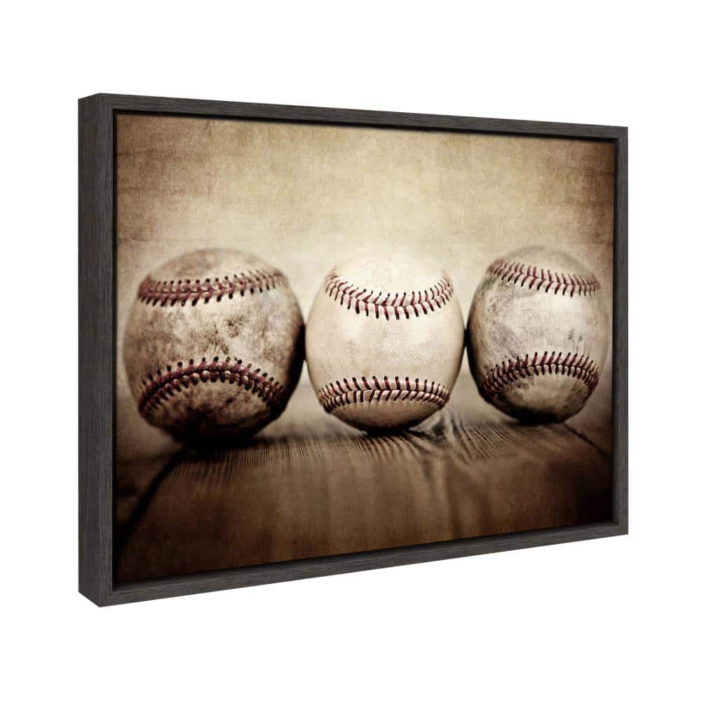 Three Vintage Baseballs Framed Canvas Wall Art for Kids