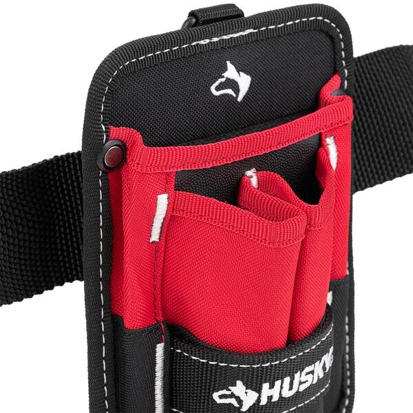 Husky 2 in. Quick Release Work Tool Belt with 5.5 in. 4-Barrel Tool Belt Pouch, Black/Red