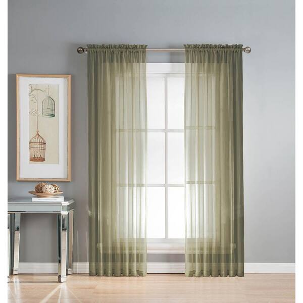 Window Elements Sheer Diamond Sheer Olive Rod Pocket Extra Wide Curtain Panel, 56 in. W x 84 in. L