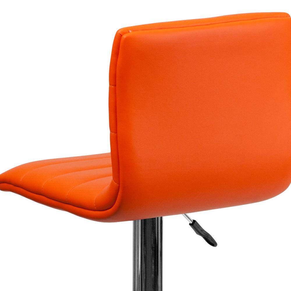 Modern Swivel Orange Vinyl & Chrome Adjustable Barstool