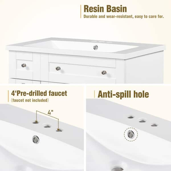 Aoibox 30 in. W White Bathroom Vanity with Single Sink, Combo Cabinet Undermount Sink, Bathroom Storage Cabinet Vanities