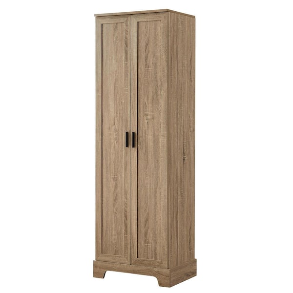 16.90 in W x 23.30 in D x 71.20 in H Storage Linen Cabinet with 2 Doors Adjustable Shelf, in Brown