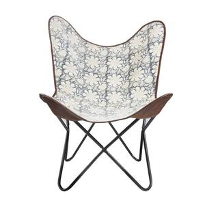 Floral Canvas Leather Blue / White Butterfly Chair