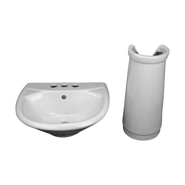 Ondine White Pedestal Bathroom Sink Combo with Overflow Hole