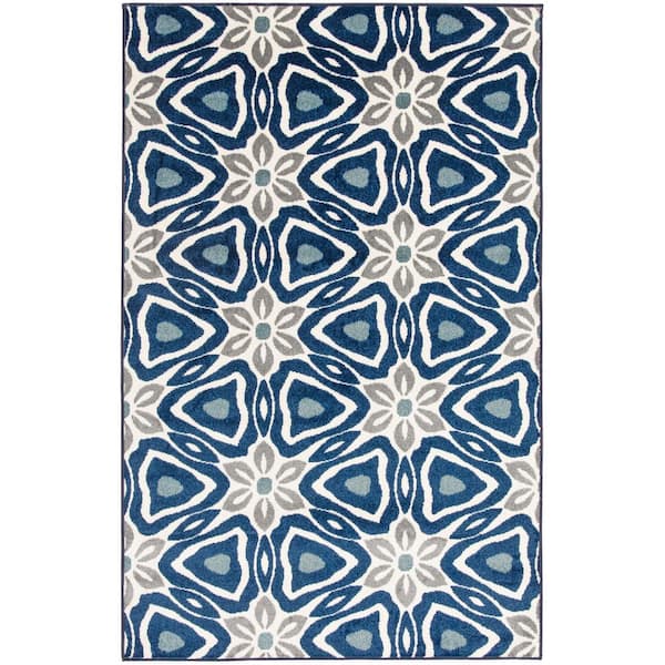 LOOMAKNOTI Tecopa Kerin Blue 4 ft. x 6 ft. Geometric Polypropylene Indoor/Outdoor Area Rug