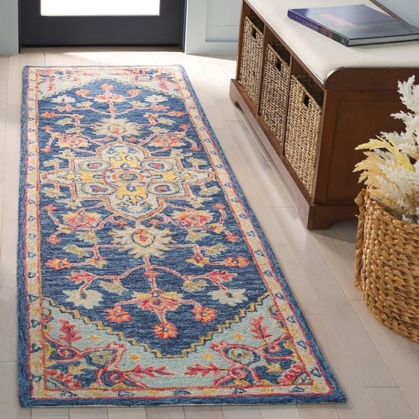 Metro 2 ft. x 6 ft. Navy/Beige Medallion Ornate Diamond Runner Rug